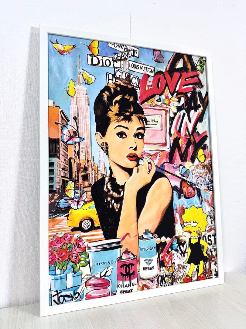 No.170フレーム付きキャンバスアート　ヘプバーン　オマージュアート