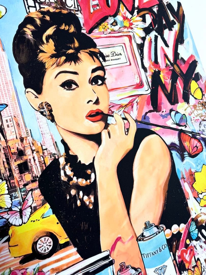 No.170フレーム付きキャンバスアート　ヘプバーン　オマージュアート