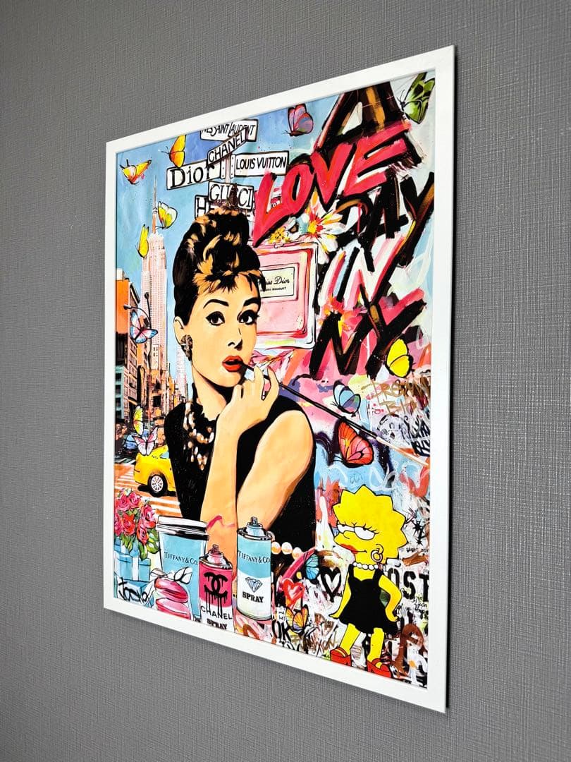 No.170フレーム付きキャンバスアート　ヘプバーン　オマージュアート