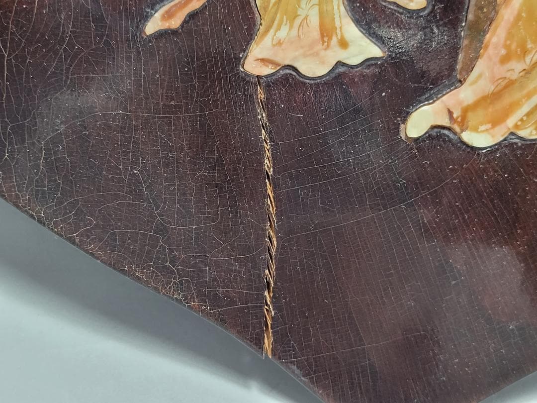 唐木製 寿山石 象嵌 女人図 木板 高さ約30.3cm