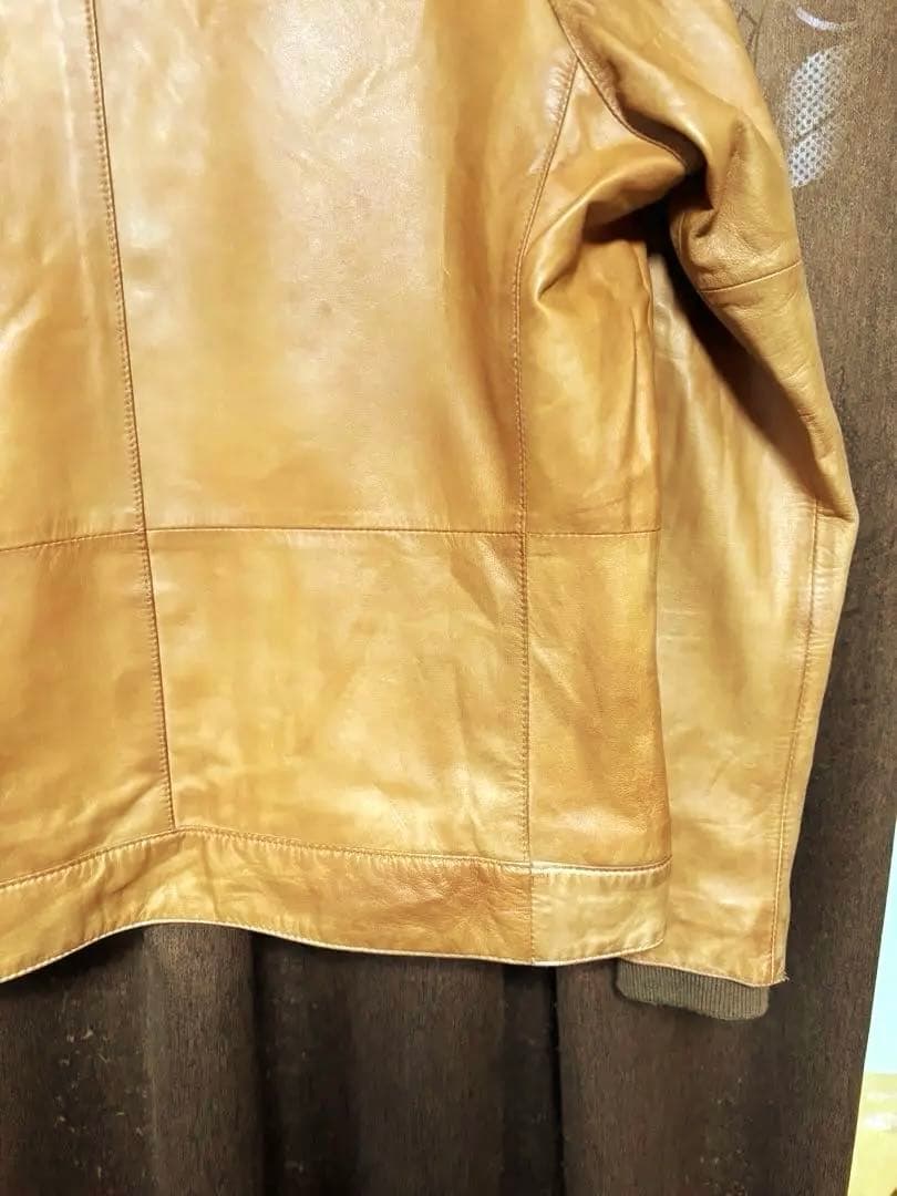 ユナイテッドアローズ・レザーライダース シングル襟もとニット・Ｌサイズ・ラム革