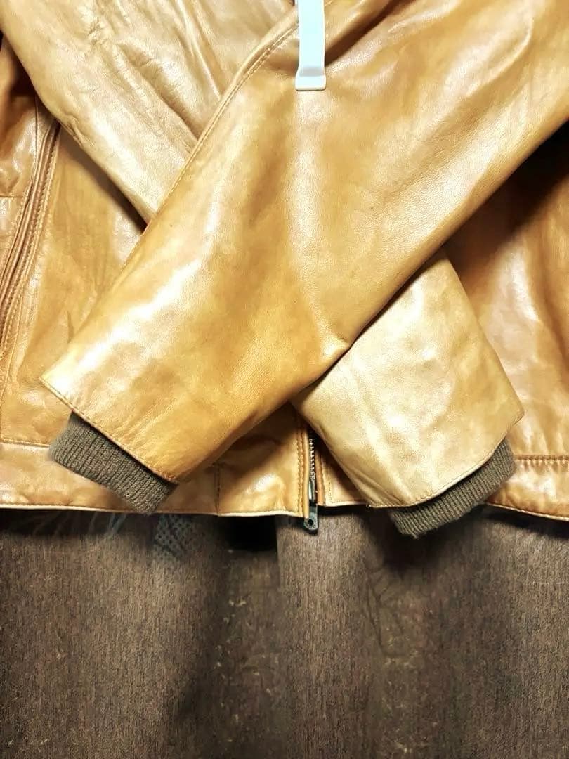 ユナイテッドアローズ・レザーライダース シングル襟もとニット・Ｌサイズ・ラム革