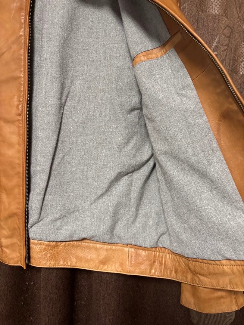 ユナイテッドアローズ・レザーライダース シングル襟もとニット・Ｌサイズ・ラム革