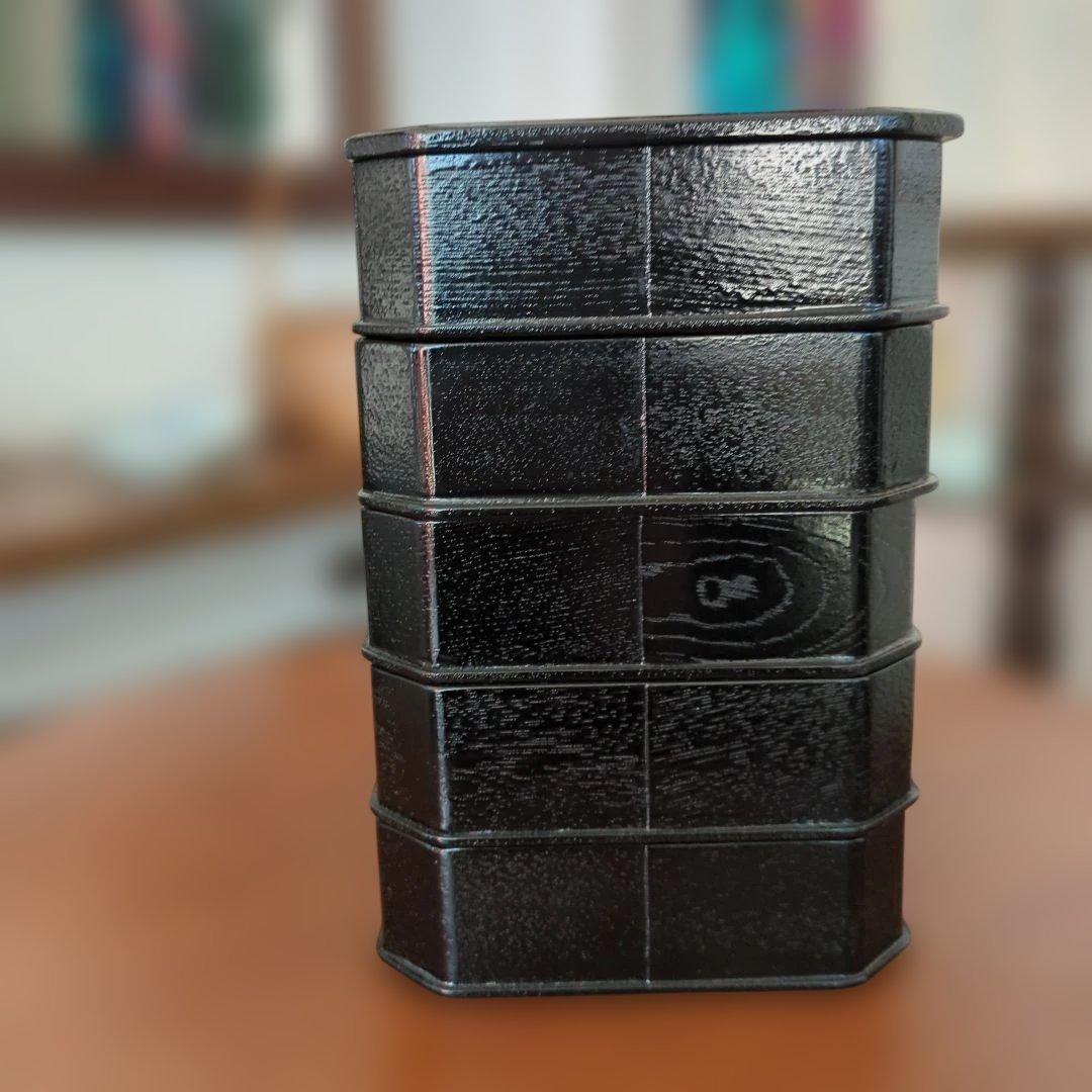 縁高　柿合　七宝透かし　木製　茶道具　茶道漆　漆器　5段　紙箱