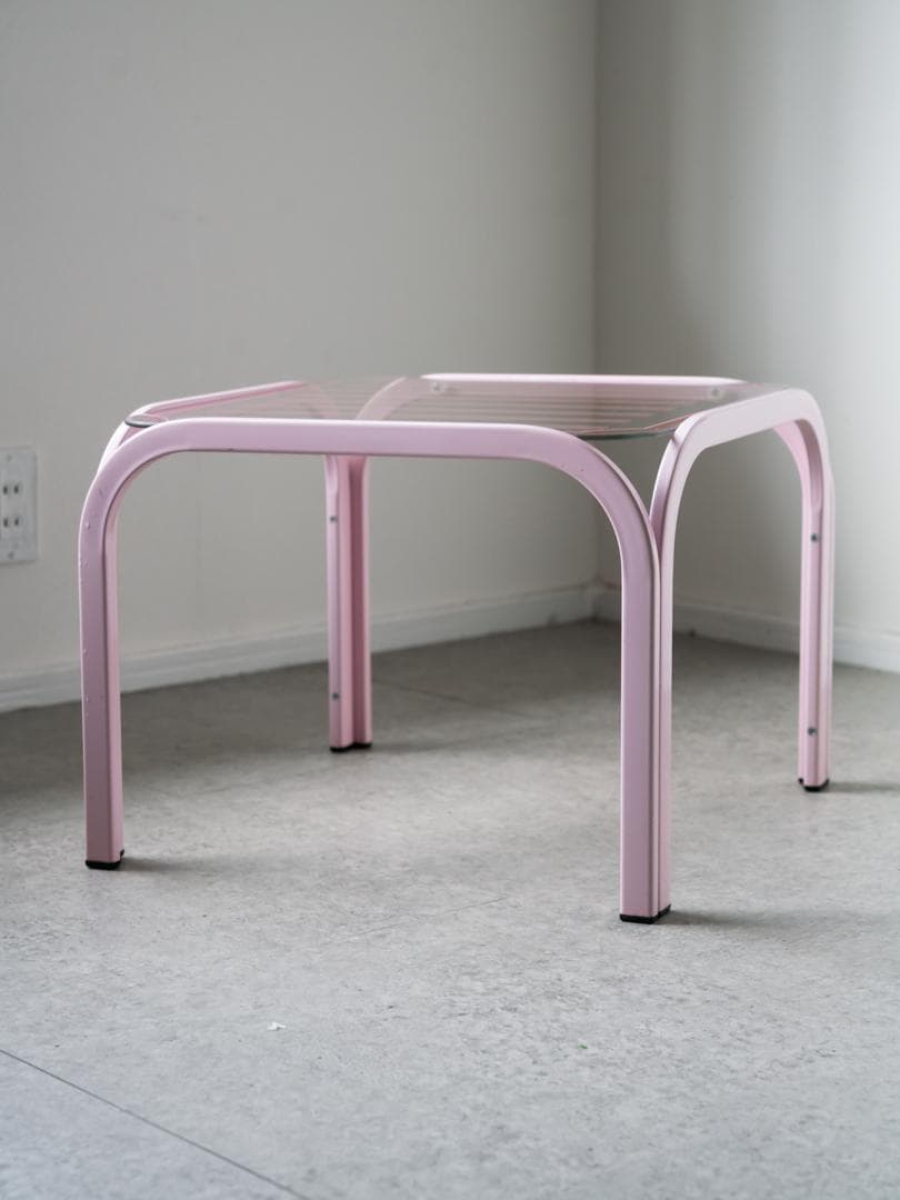 80-90's ポストモダン アイアン ガラステーブル レトロポップ