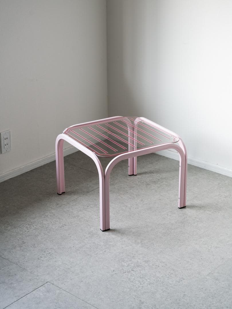 80-90's ポストモダン アイアン ガラステーブル レトロポップ