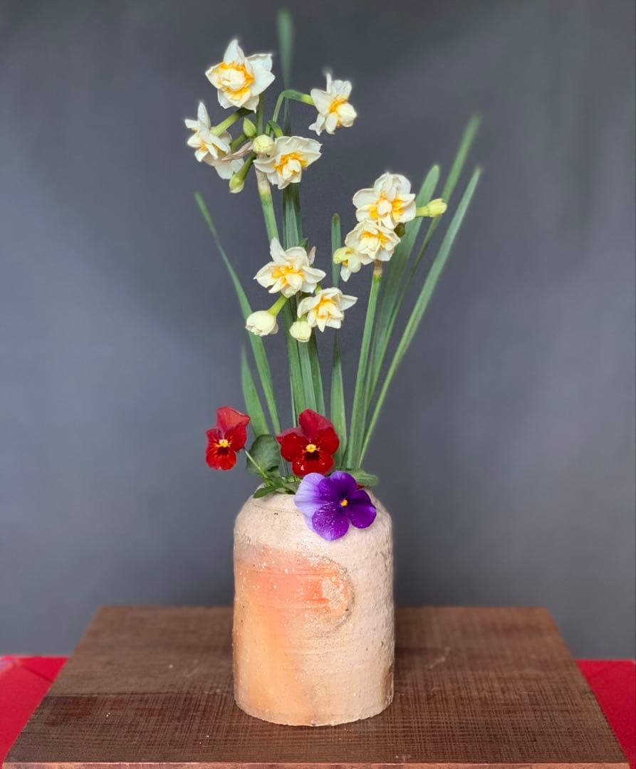 自然釉花入 花器 信楽 穴窯 薪窯 窯変 緋色 焼き締め フラワーベース