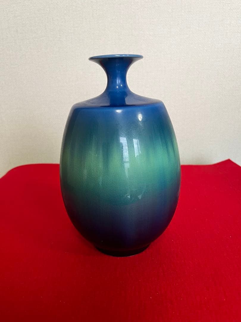 人間国宝 三代 徳田八十吉 碧明釉 壺 約19.5cm 管理T252 共箱陶歴