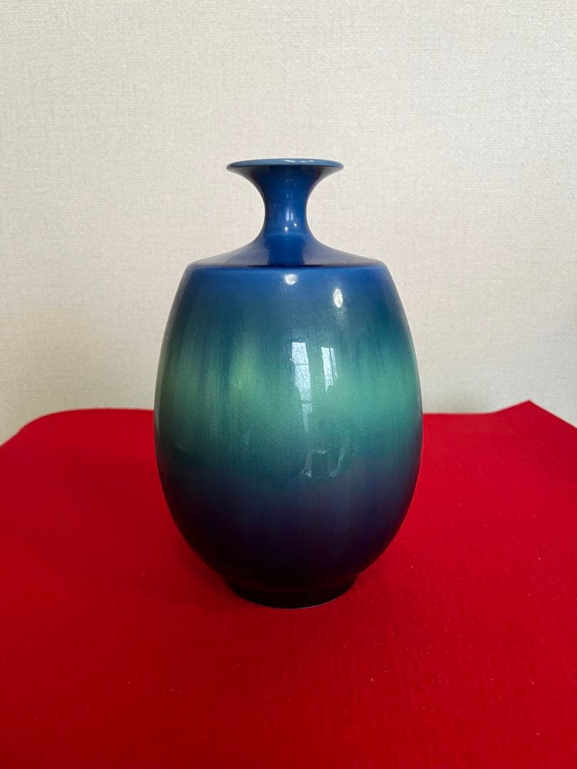 人間国宝 三代 徳田八十吉 碧明釉 壺 約19.5cm 管理T252 共箱陶歴