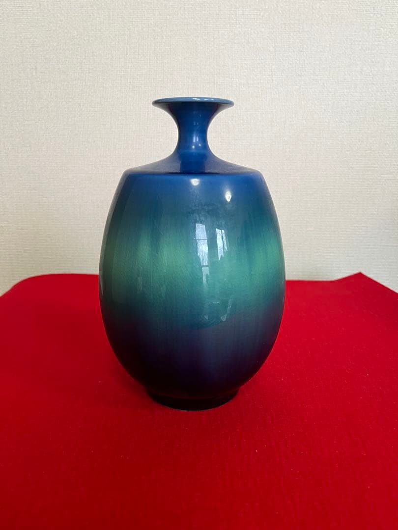 人間国宝 三代 徳田八十吉 碧明釉 壺 約19.5cm 管理T252 共箱陶歴