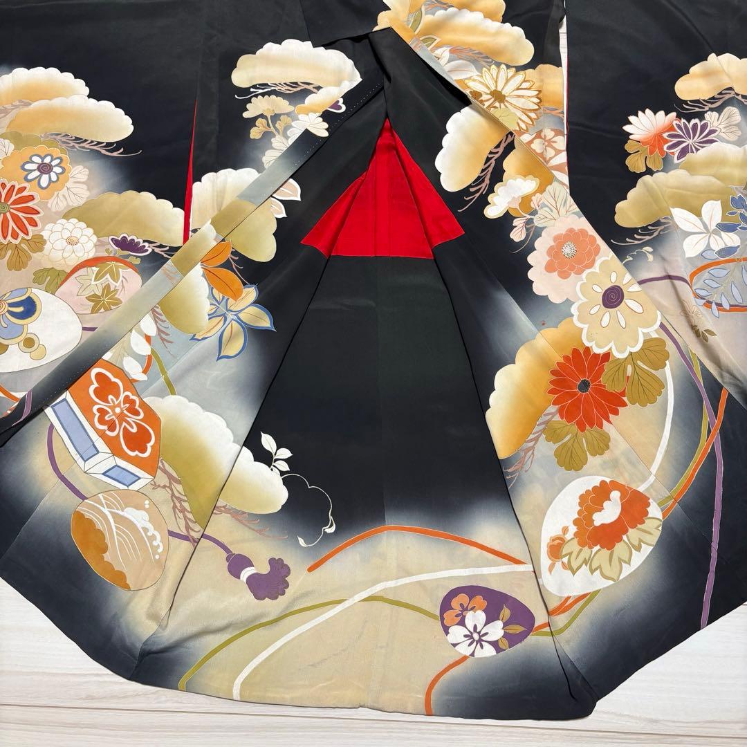 正絹 アンティーク着物 振袖 三つ紋