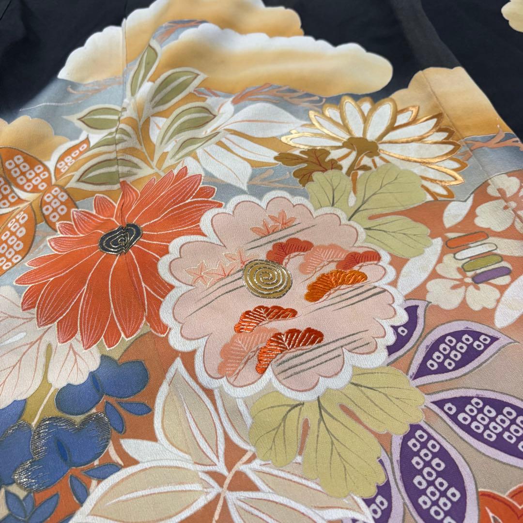 正絹 アンティーク着物 振袖 三つ紋