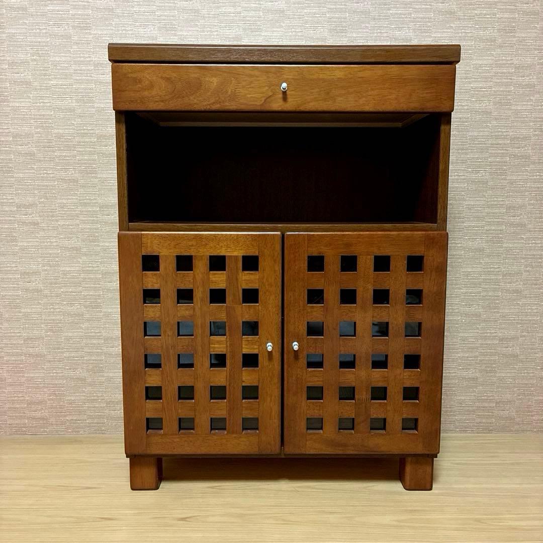 ASKA 格子扉 木製キャビネット 電話台