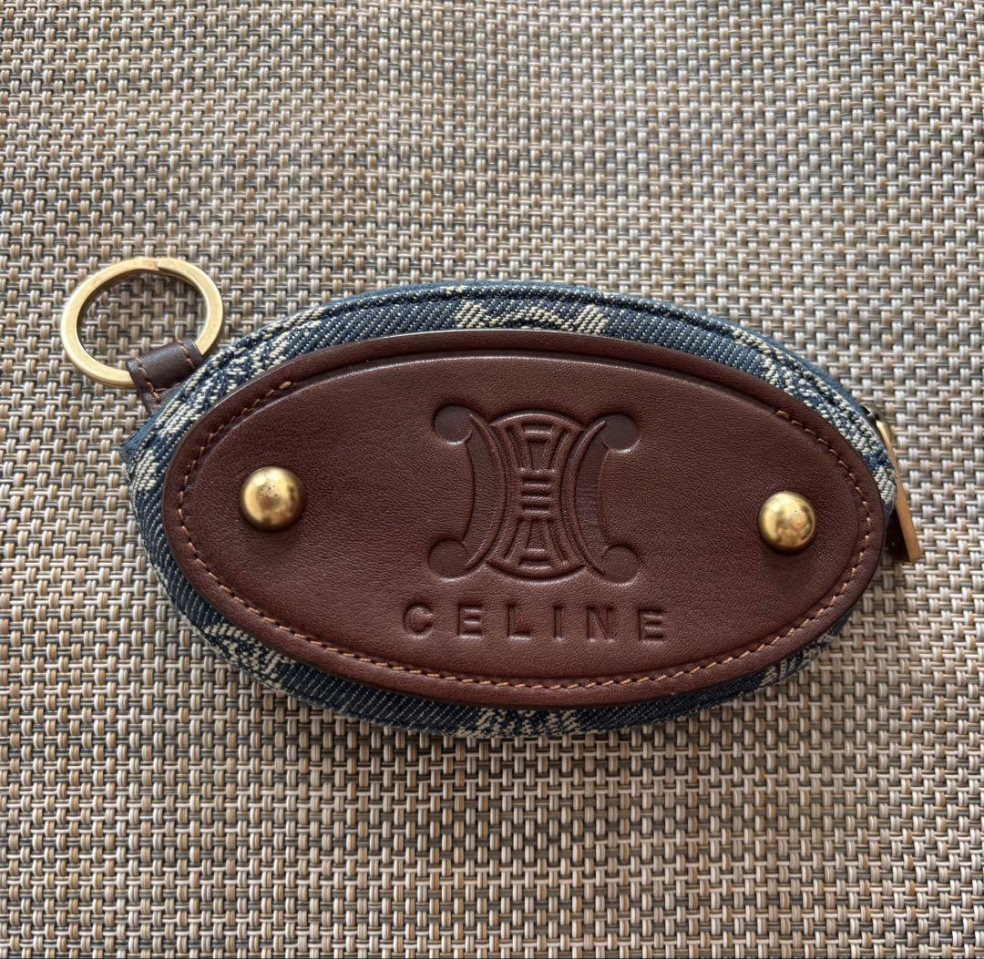セリーヌCELINE デニム 本革ケース キーリング付き小銭入れ