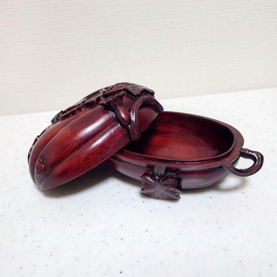 【未使用】 柘榴 瓜 唐木 合子 木彫工芸品 小物入れ 置物 香合