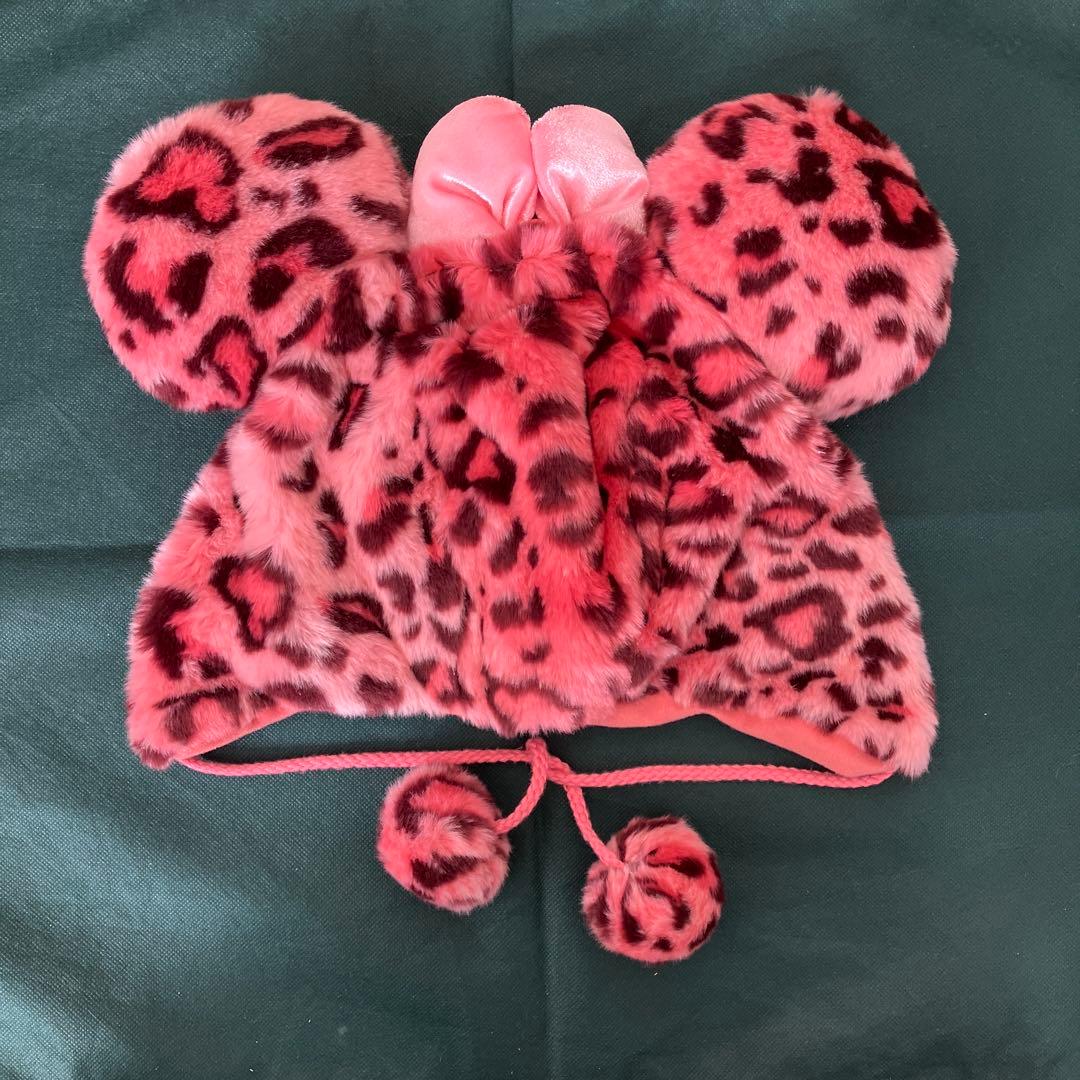 ディズニー　ミニー　ファンキャップ　ヒョウ柄　ハート型　ビジュー　ピンク　人気色