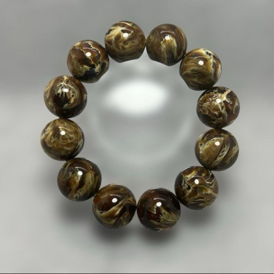 花琥珀のブレスレット ブルーアンバー 大粒