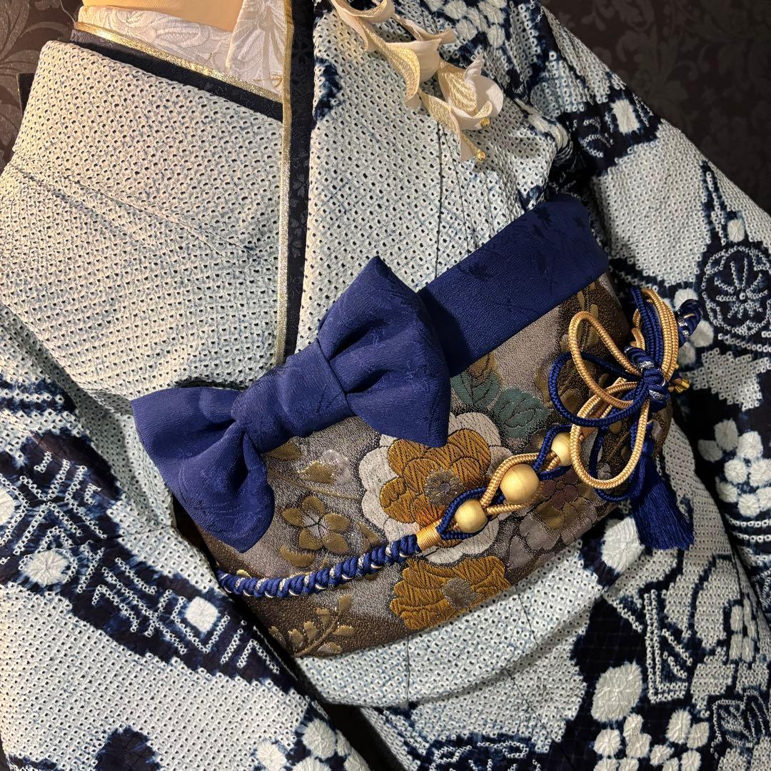 人間国宝　最高級　作家物　藍染　証紙　本疋田　総絞り　振袖　フルセット 振り袖