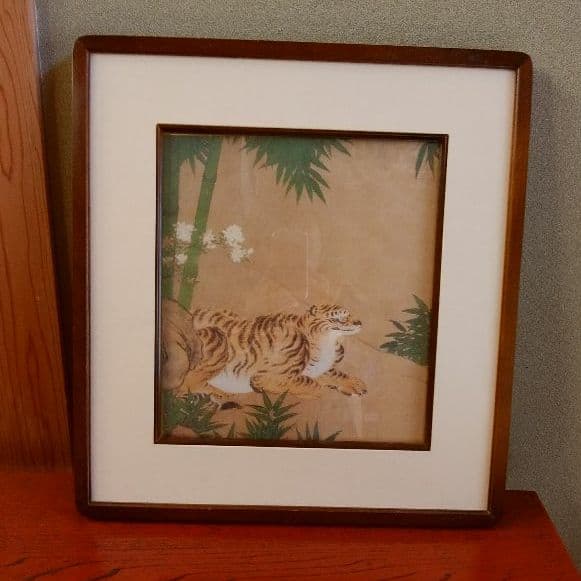日本画 十二支のとら 狩野派 色紙画 虎 竹林群虎図 一部