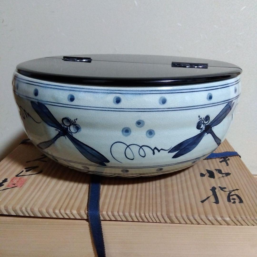 【値下げ】 平水指 安南とんぼ 久己 共箱入 塗蓋 茶道具 茶器 陶器 古美術