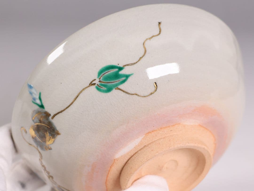 茶道具 中村秋峰 乾山写 朝顔絵 茶碗 平茶碗 共箱 共布 陶芸 京焼【MB90