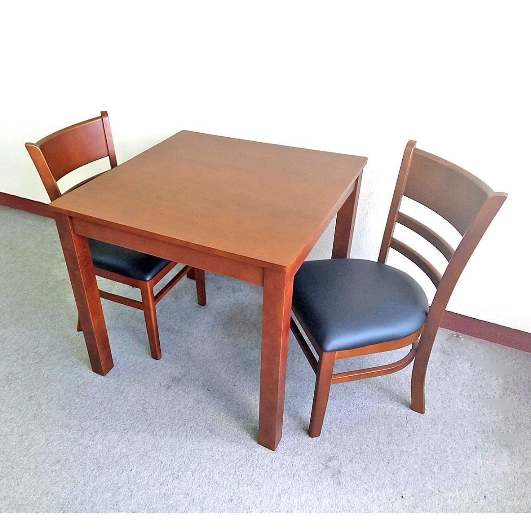 ダイニングテーブルセット 2人用 75cm角正方形 ブラウン 天然木 PVC張