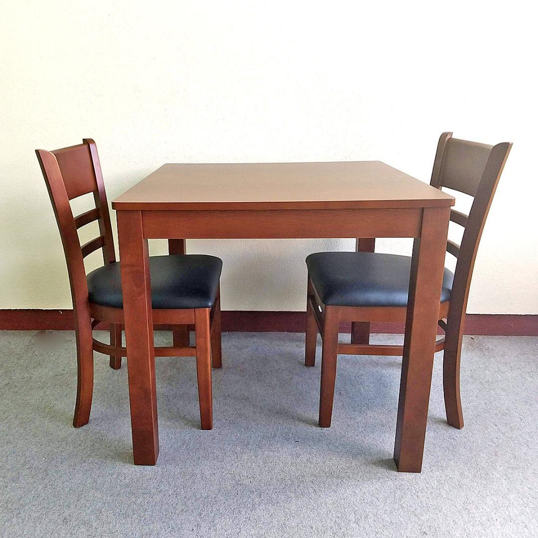 ダイニングテーブルセット 2人用 75cm角正方形 ブラウン 天然木 PVC張