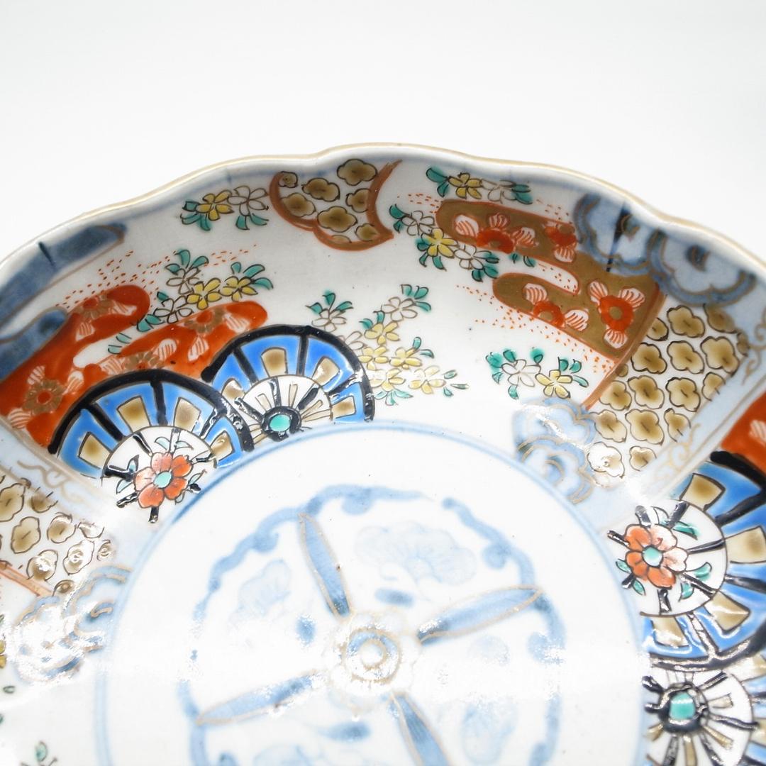 古伊万里　錦手　花に水車文様　なます皿　2枚