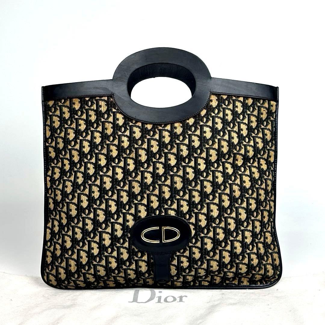 【美品】ディオール　ハンドバッグ　2way　トロッター　総柄　キャンバス　レザー
