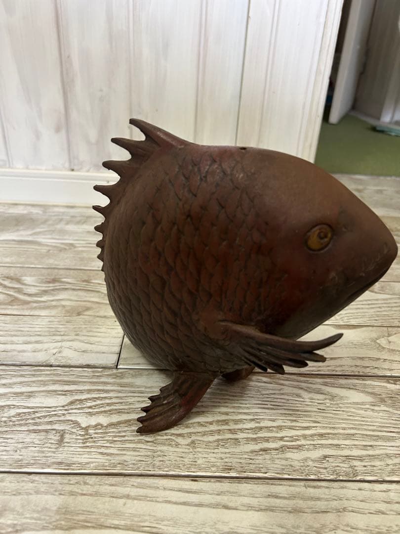 金運アップ　恵比寿と鯛　ブロンズ 魚と人物像 アート作品