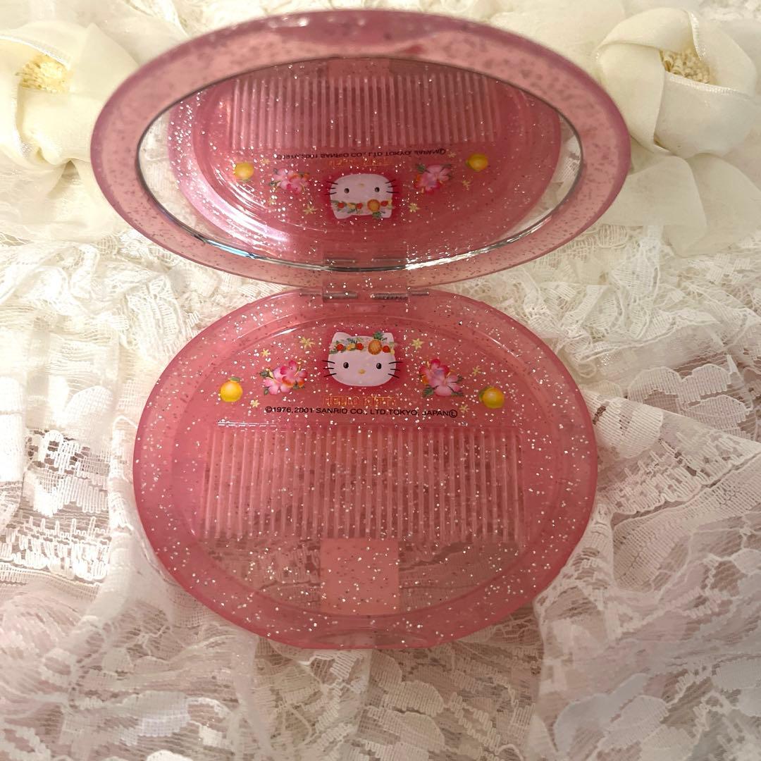 レア‼️南国トロピカルフルーツキティ ミラー付きコーム ラメ入り