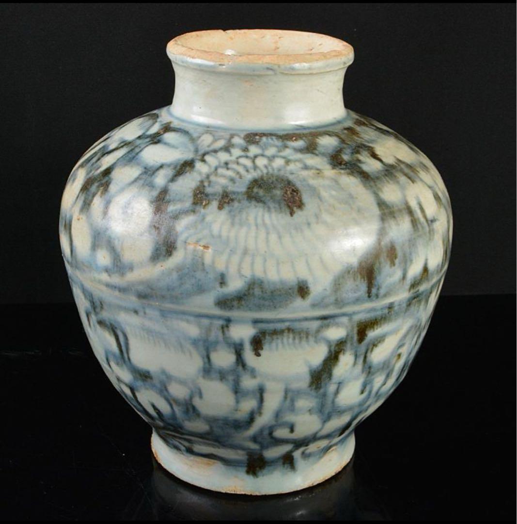 中国 安南 染付 花文瓶 ( 壺 / 骨董 / 安南焼 / 花瓶 / 陶器 )