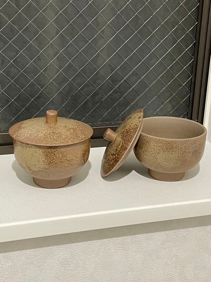 備前焼　火襷　大ぶり蓋付茶器　五客