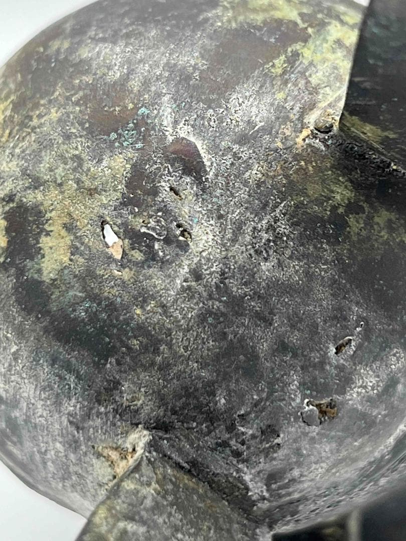 中国古美術　戦国から漢時代　青銅　ブロンズ　三足爵盃　酒具　極最工(C-72)