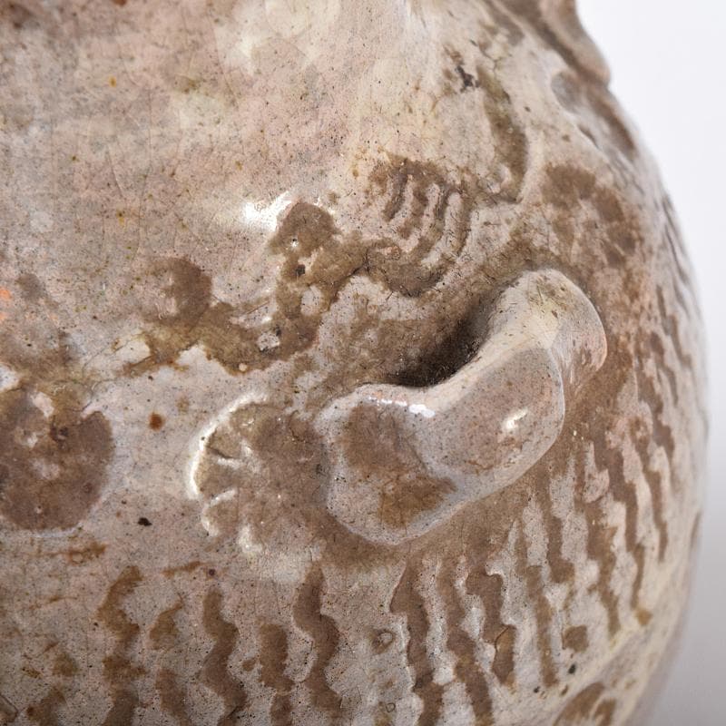 尾張笹島焼　暦手三島四耳壷　徳利　時代箱付　V　R8178