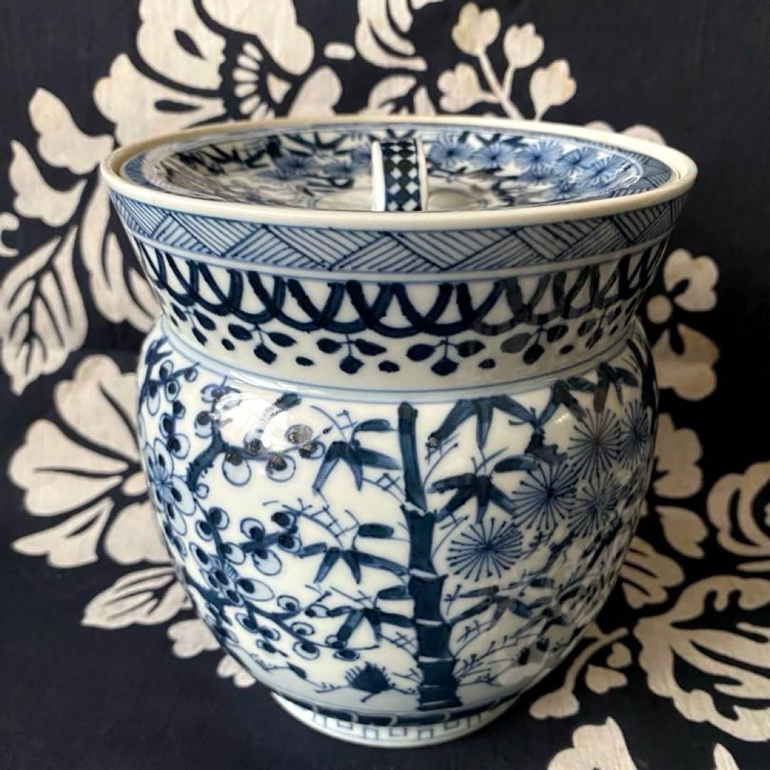 京焼　平安　西村徳泉　紫翠窯　茶道具・水指し　染付　松竹梅吉祥紋様　祥瑞