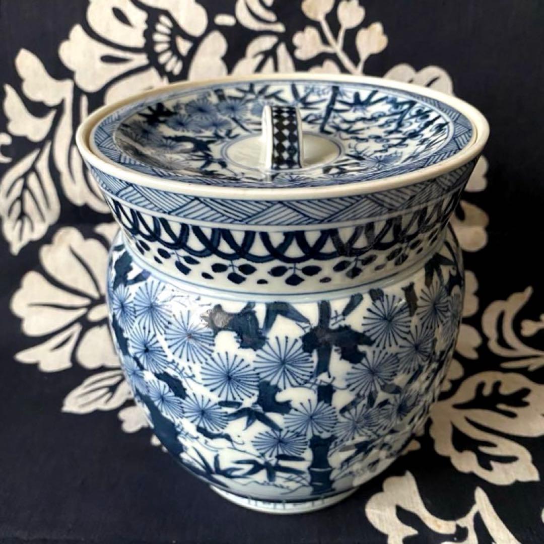 京焼　平安　西村徳泉　紫翠窯　茶道具・水指し　染付　松竹梅吉祥紋様　祥瑞