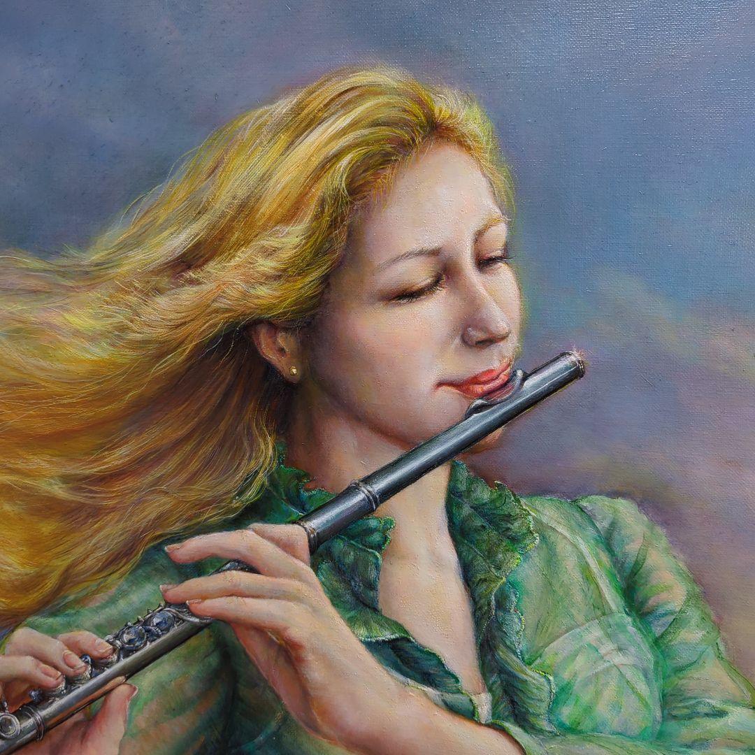 人物画　美人画　painterTMK真筆　フルート　女性人物画　油絵