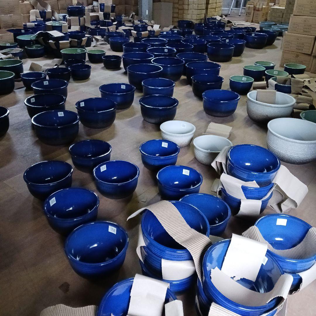新品　∅49　特大　陶器　睡蓮鉢　手造り　メダカ鉢　難有　ラピスブルー　青LDB