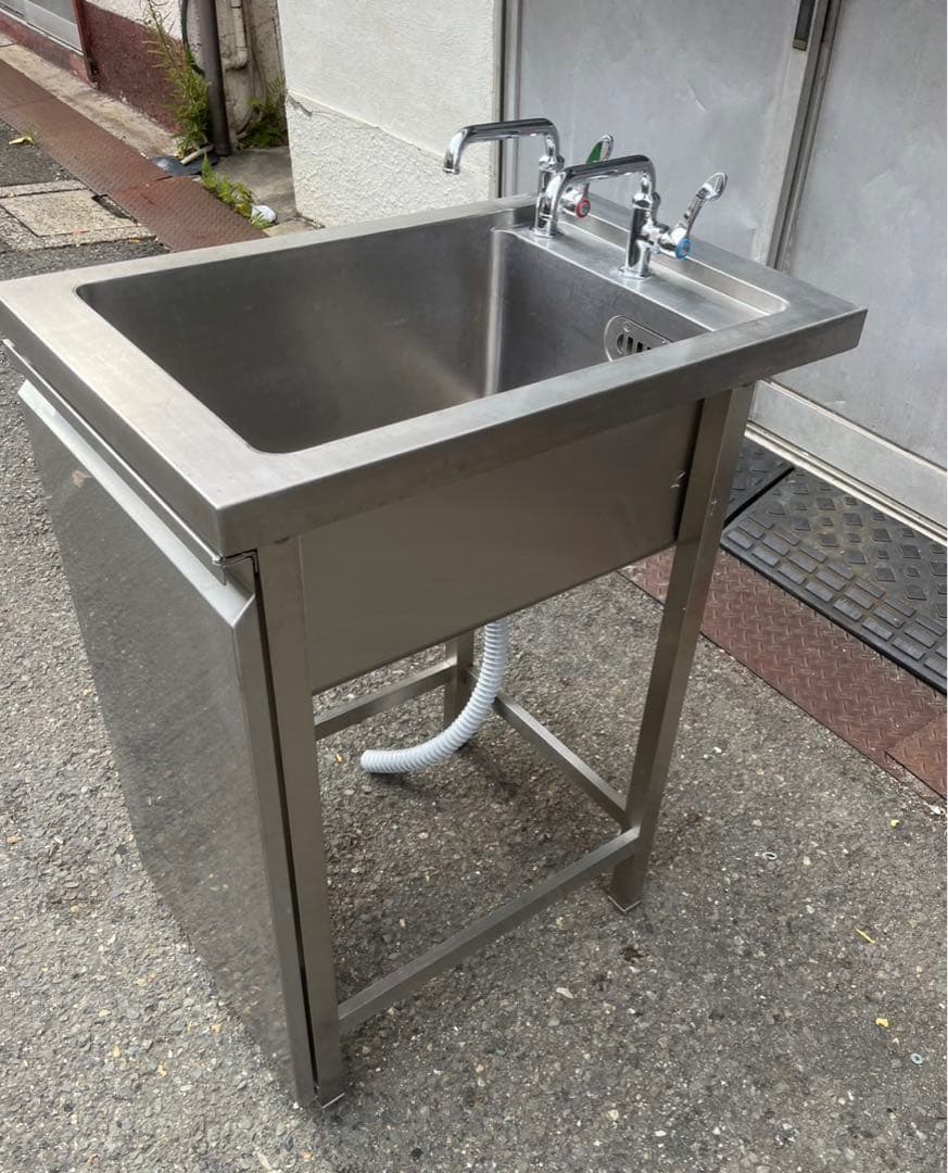 特注品 業務用 1槽シンク ２口蛇口付き 幅450×奥700×高さ850(mm)