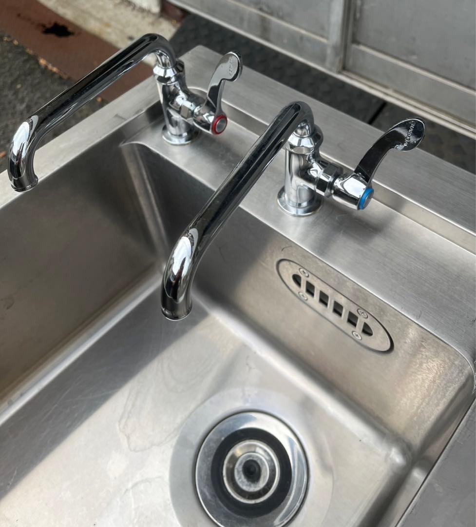 特注品 業務用 1槽シンク ２口蛇口付き 幅450×奥700×高さ850(mm)