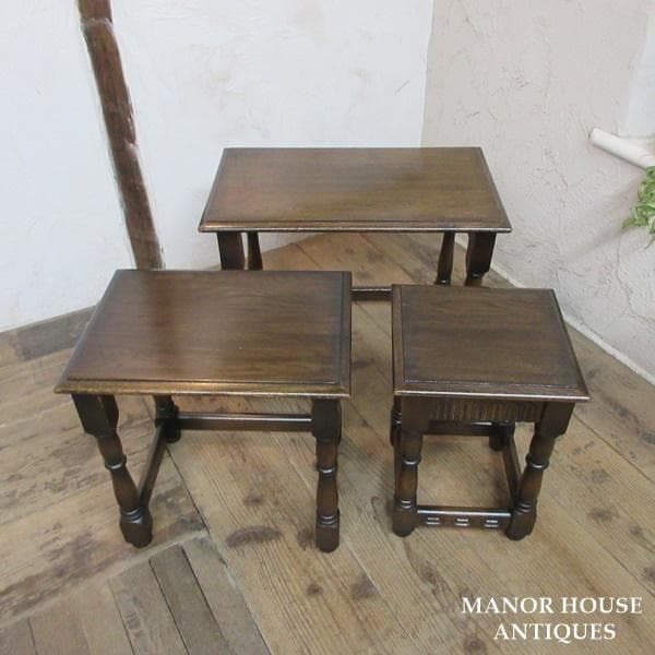 イギリス アンティーク 家具 ネストテーブル サイドテーブル 3台組 6076e