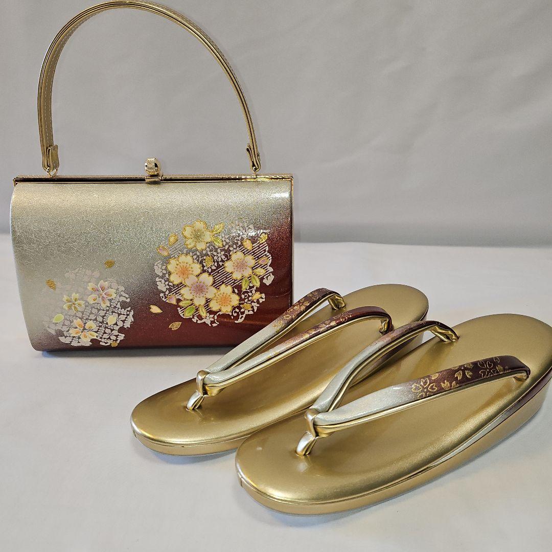 お値下げ‼️☆和装用バッグと金色草履のセット☆未使用☆桜☆日本製