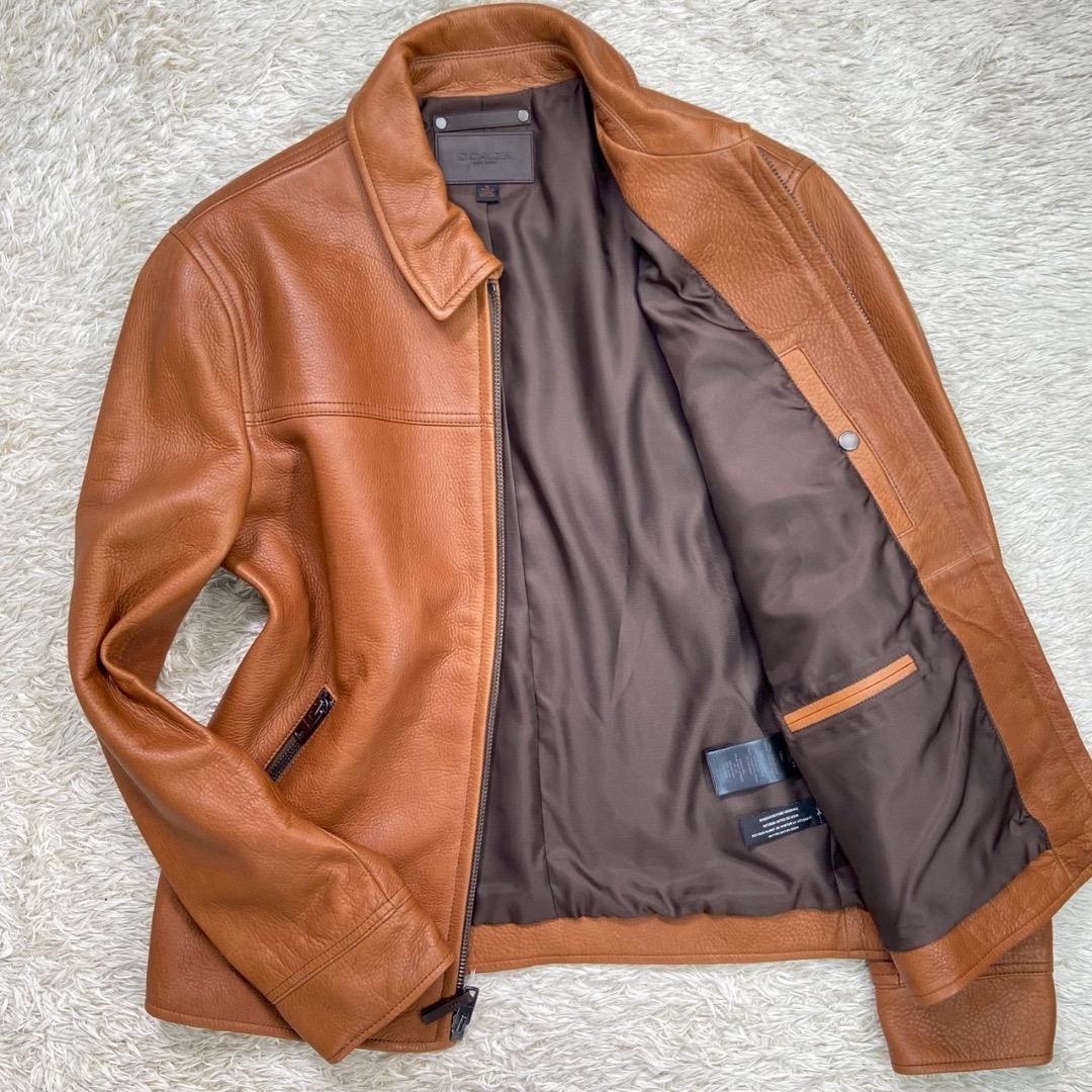 【高級】COACH コーチ レザージャケット シングル 牛革 カウレザー シボ革