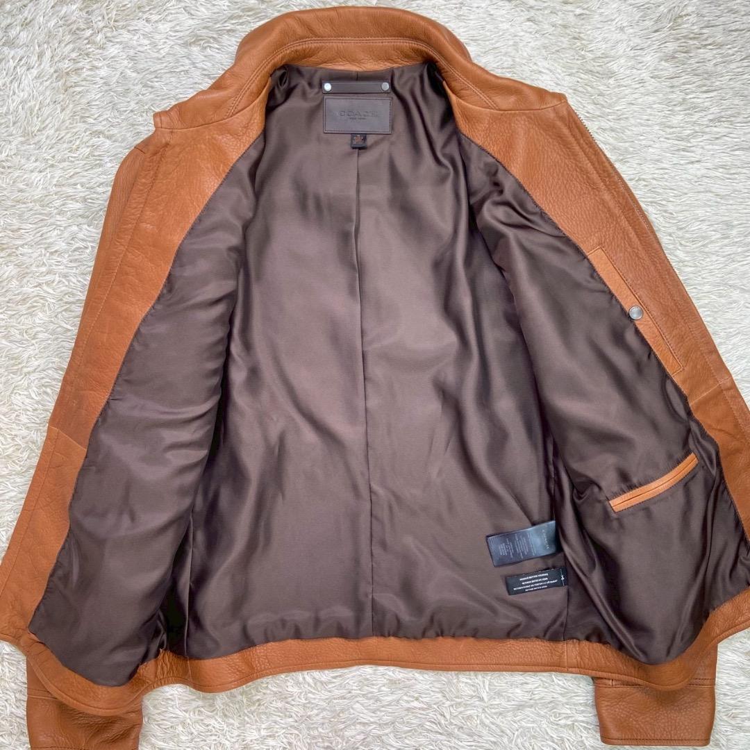【高級】COACH コーチ レザージャケット シングル 牛革 カウレザー シボ革