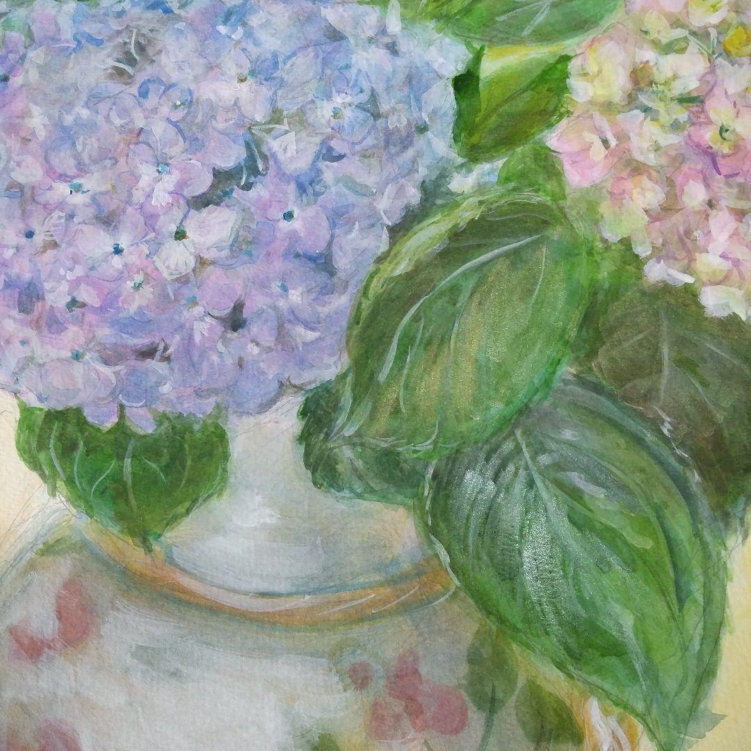 F１０号 紫陽花保田三友紀の水彩画、木製新品額縁付き
