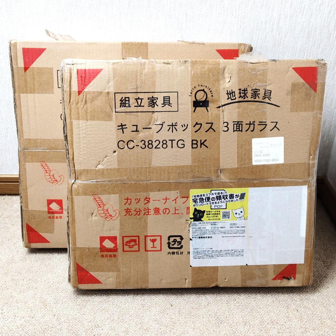 地球家具 キューブボックス 2点 側面ガラスタイプ CC-3828TG 黒