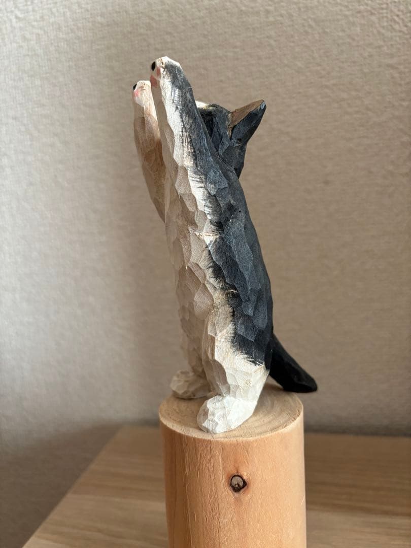 はまもとゆかり　木彫り猫/メモスタンド　ハチワレ