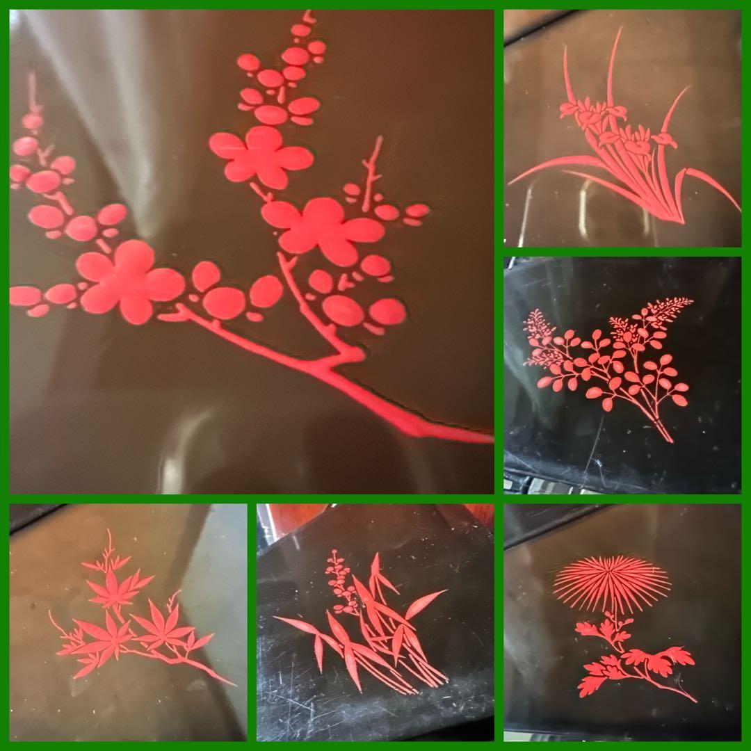 2213様感謝‼️総欅JAPAN蒔絵梅六点大名道具絵替り組子野弁当三対