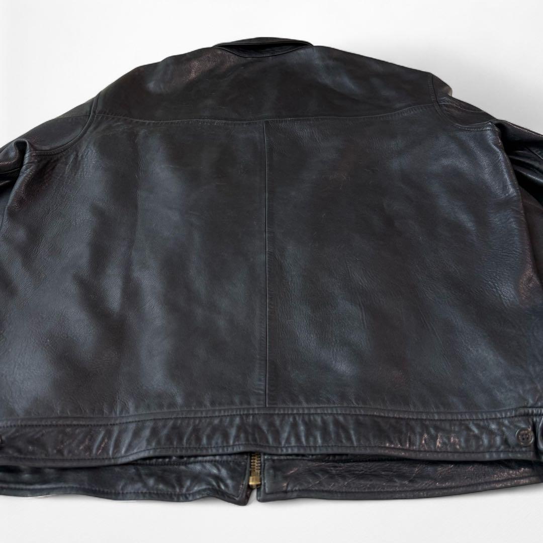 90s ラルフローレン 刺繍 羊革 襟付き ラムレザージャケット 黒 RRL